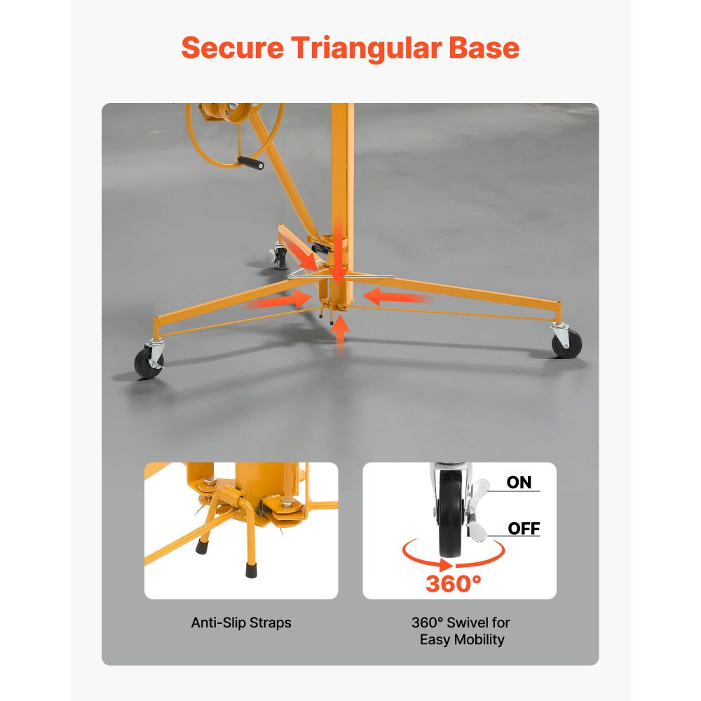 Elevador de paneles de yeso VEVOR de 11 pies, elevador de paneles de yeso de alta resistencia de 150 libras con brazo telescópico ajustable, ruedas bloqueables, herramientas de elevación de paneles de yeso, ideal para instalación en techos y paredes (amarillo)