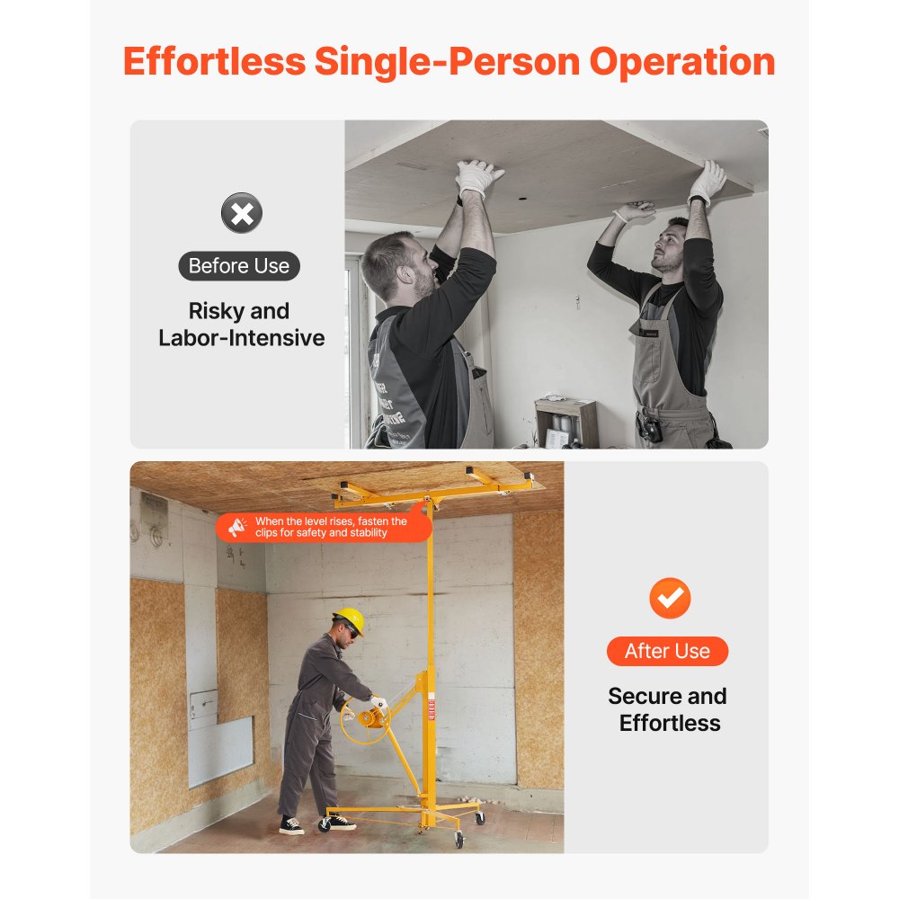Elevador de paneles de yeso VEVOR de 11 pies, elevador de paneles de yeso de alta resistencia de 150 libras con brazo telescópico ajustable, ruedas bloqueables, herramientas de elevación de paneles de yeso, ideal para instalación en techos y paredes (amarillo)