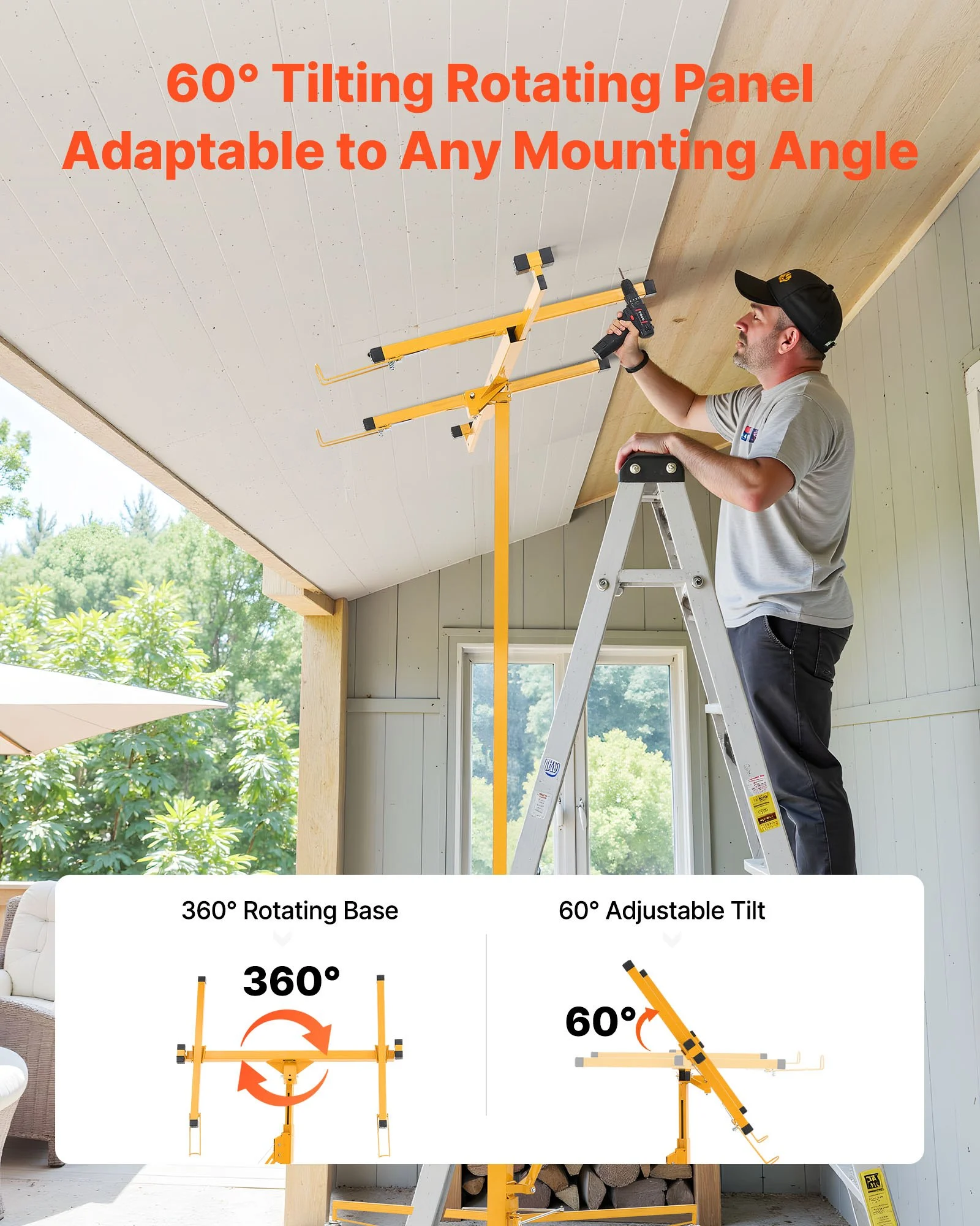 Elevador de paneles de yeso VEVOR de 11 pies, elevador de paneles de yeso de alta resistencia de 150 libras con brazo telescópico ajustable, ruedas bloqueables, herramientas de elevación de paneles de yeso, ideal para instalación en techos y paredes (amarillo)