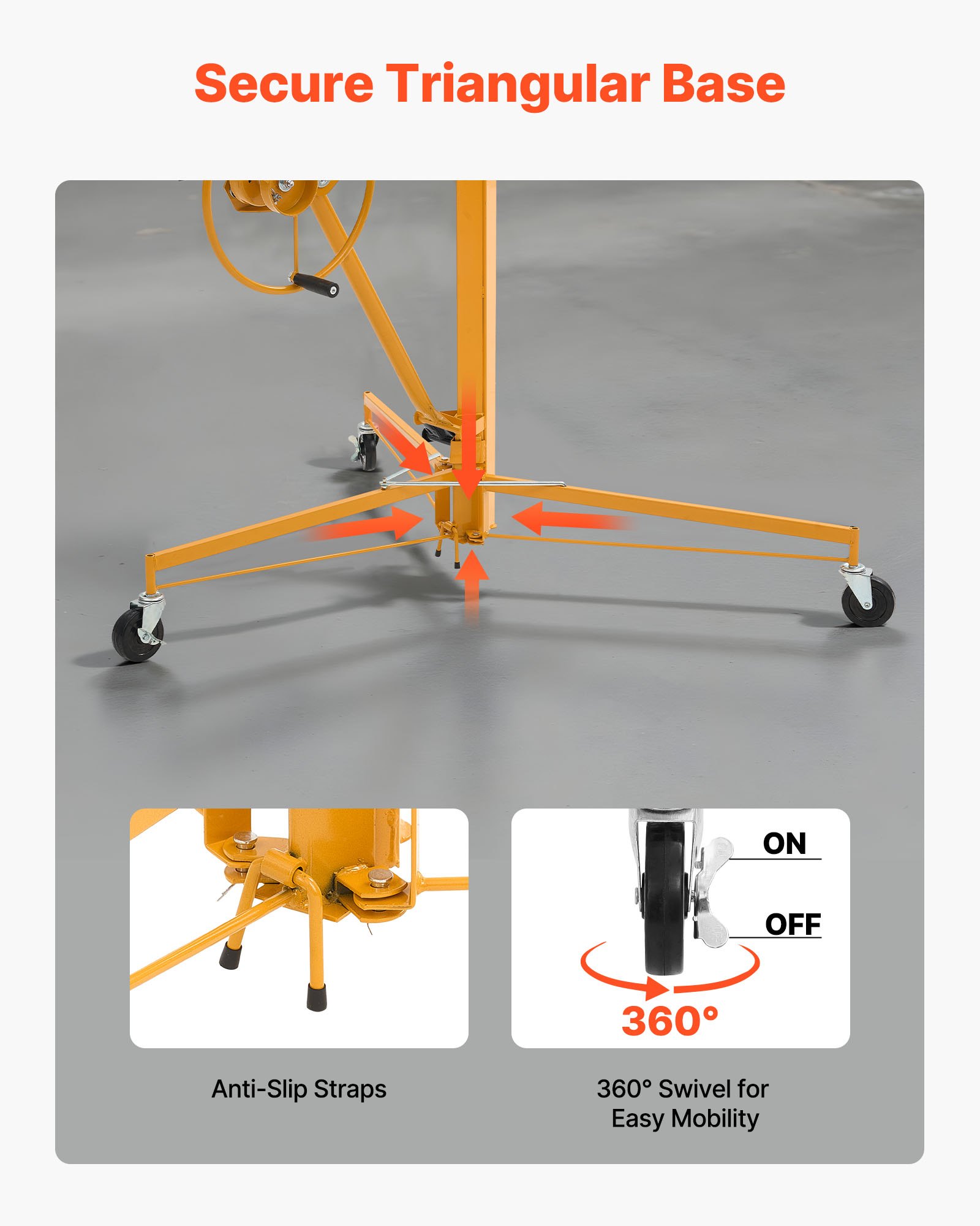 Elevador de paneles de yeso VEVOR de 11 pies, elevador de paneles de yeso de alta resistencia de 150 libras con brazo telescópico ajustable, ruedas bloqueables, herramientas de elevación de paneles de yeso, ideal para instalación en techos y paredes (amarillo)