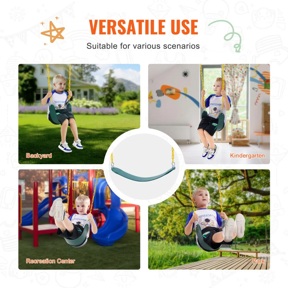 VEVOR - Juego de 2 asientos de columpio con cadenas revestidas de 167 cm y mosquetones, soporta hasta 136 kg. Repuesto para columpios de exterior. Accesorios para columpios infantiles. Para uso en exteriores e interiores. Verde.