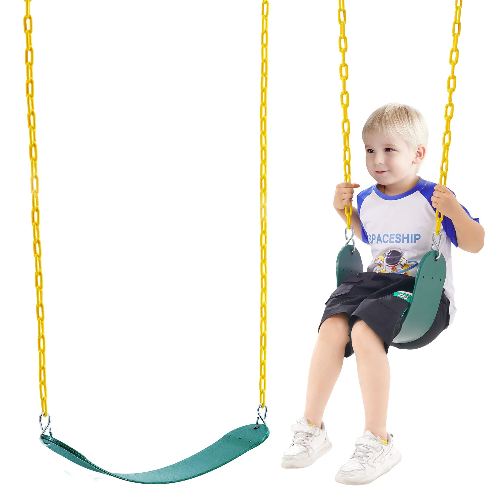 VEVOR - Juego de 2 asientos de columpio con cadenas revestidas de 167 cm y mosquetones, soporta hasta 136 kg. Repuesto para columpios de exterior. Accesorios para columpios infantiles. Para uso en exteriores e interiores. Verde.