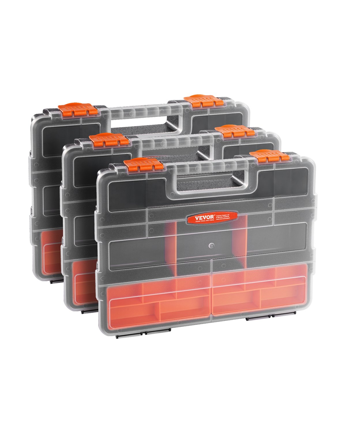 VEVOR - Organizador de piezas pequeñas (paquete de 3), 21 compartimentos, caja organizadora de herramientas con divisores extraíbles, caja de almacenamiento de hardware de PP de alta calidad con pestillo de seguridad y asa portátil para tuercas, pernos, tornillos y clavos.