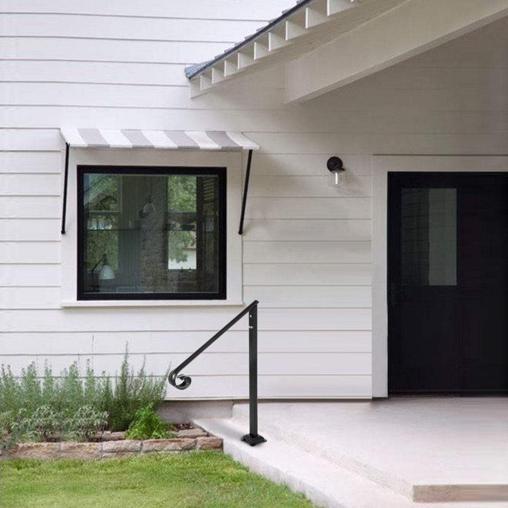 VEVOR Handrail Fits 1 or 2 Steps,Handrails Real Iron Metal Material,Real Wrought Iron Handrails & Stainless Steel Post Mounts, with Installation Kit Hand Rails for Outdoor Steps-Matte Black