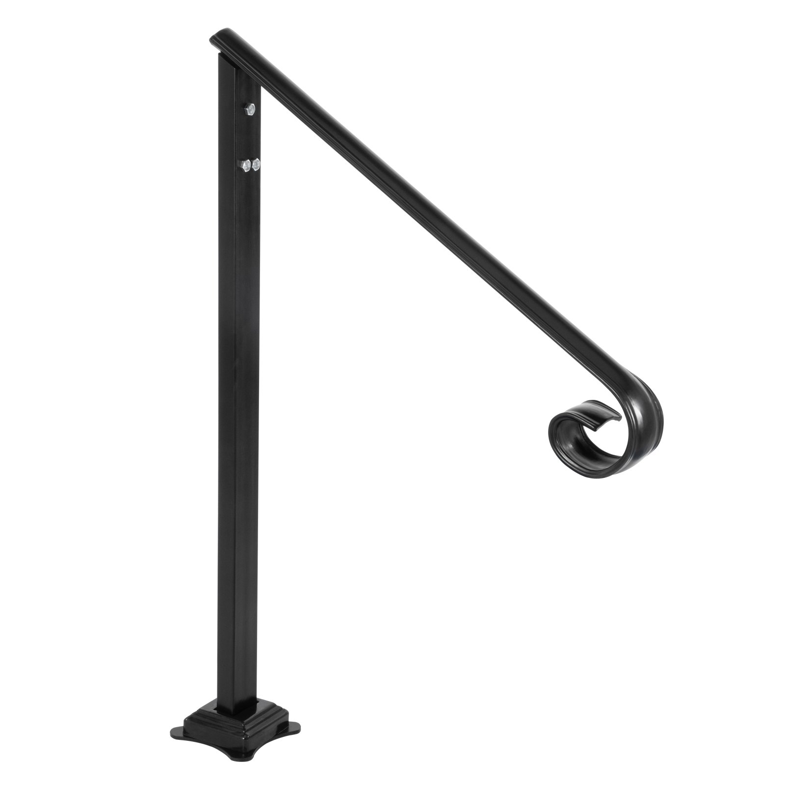 VEVOR Handrail Fits 1 or 2 Steps,Handrails Real Iron Metal Material,Real Wrought Iron Handrails & Stainless Steel Post Mounts, with Installation Kit Hand Rails for Outdoor Steps-Matte Black