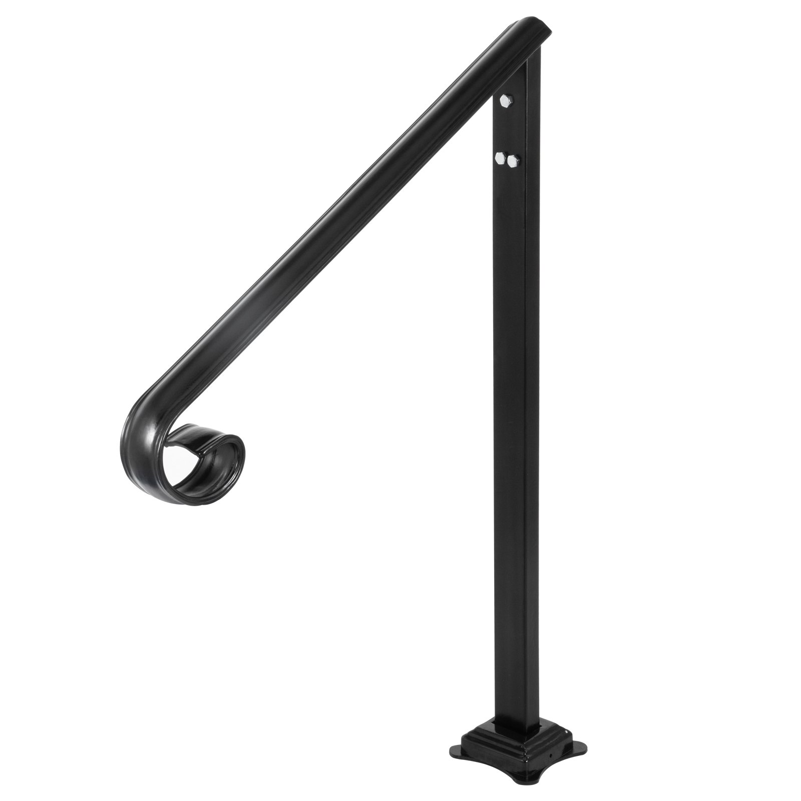 VEVOR Handrail Fits 1 or 2 Steps,Handrails Real Iron Metal Material,Real Wrought Iron Handrails & Stainless Steel Post Mounts, with Installation Kit Hand Rails for Outdoor Steps-Matte Black
