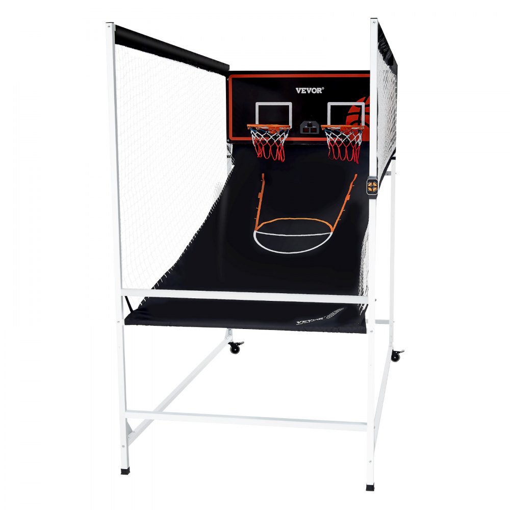 VEVOR Arcade - Juego de baloncesto en jaula, para 2 jugadores, para interior, con 5 balones, 8 modos de juego, marcador electrónico y bomba de inflado, para niños y adultos (blanco y negro)