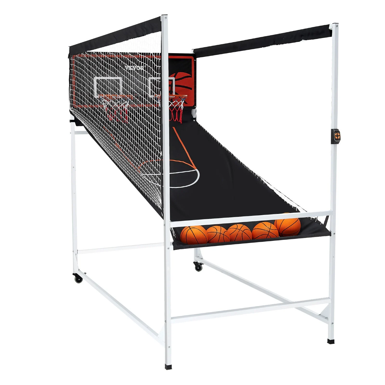 VEVOR Arcade - Juego de baloncesto en jaula, para 2 jugadores, para interior, con 5 balones, 8 modos de juego, marcador electrónico y bomba de inflado, para niños y adultos (blanco y negro)