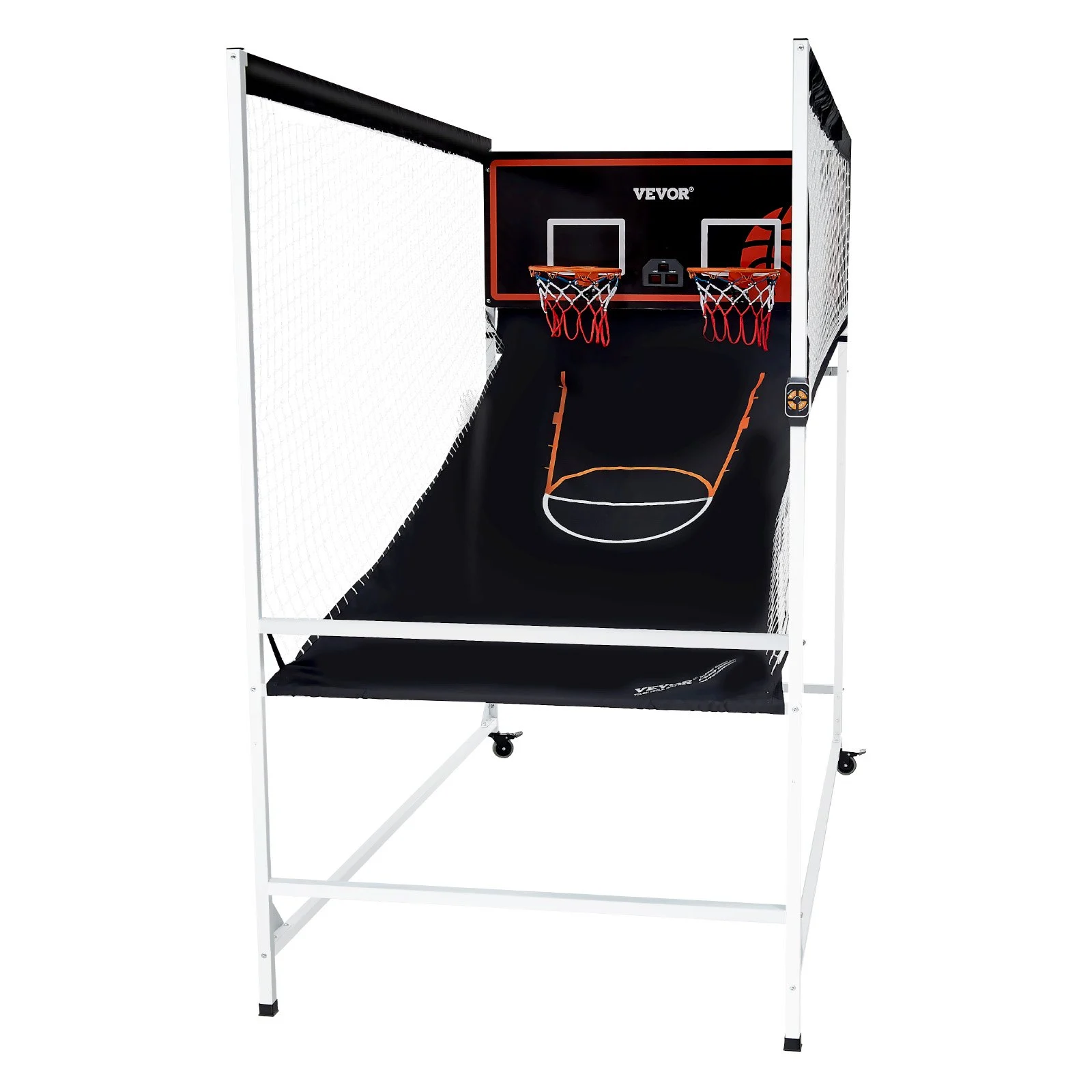 VEVOR Arcade - Juego de baloncesto en jaula, para 2 jugadores, para interior, con 5 balones, 8 modos de juego, marcador electrónico y bomba de inflado, para niños y adultos (blanco y negro)