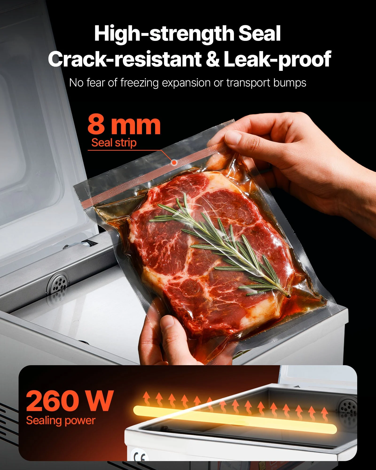 Selladora al vacío de cámara VEVOR, potencia de sellado de 260 W, máquina de envasado al vacío para alimentos húmedos, carnes, adobos y más, tamaño compacto con una longitud de sellado de 26 cm, ideal para uso doméstico y comercial.