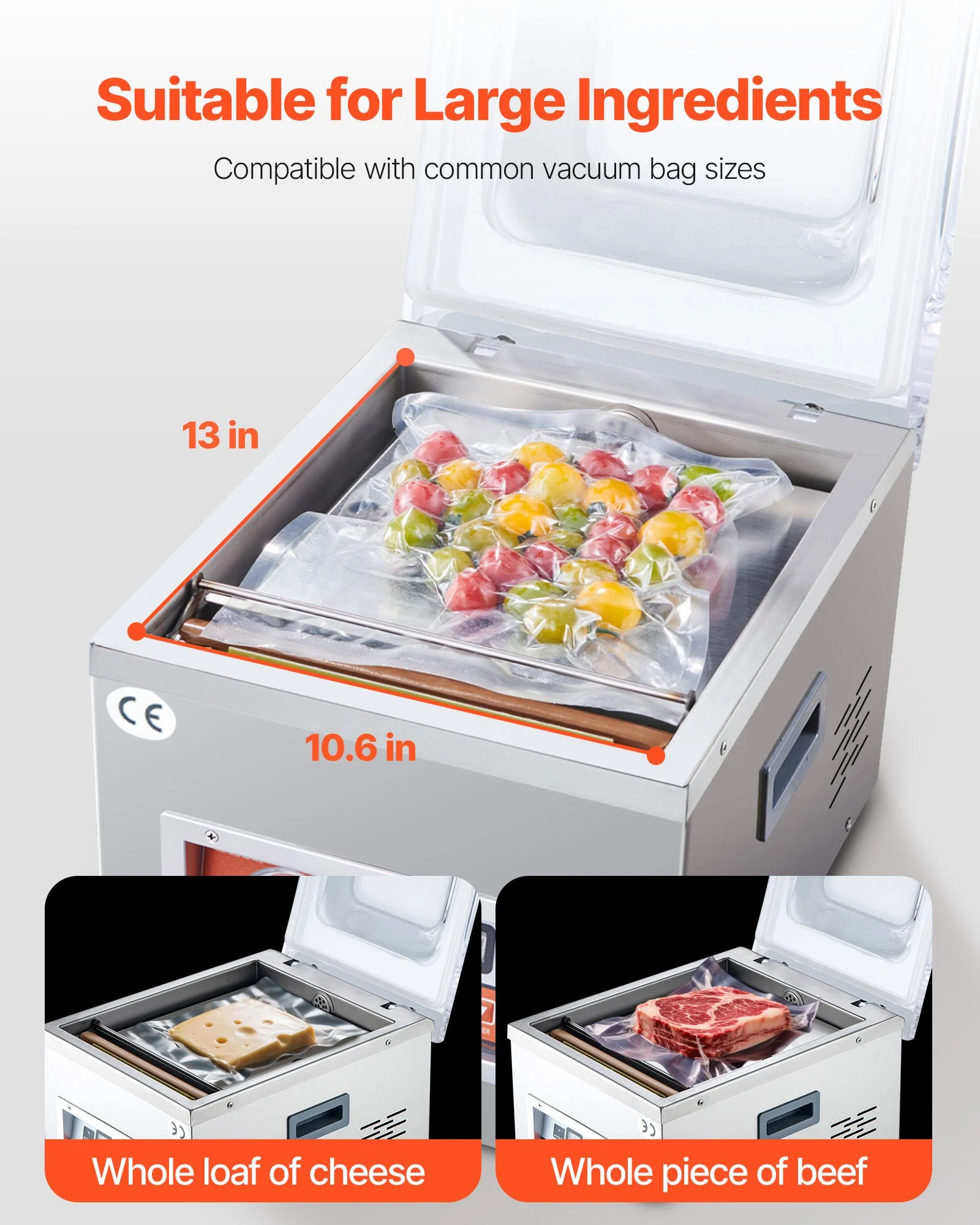 Selladora al vacío de cámara VEVOR, potencia de sellado de 260 W, máquina de envasado al vacío para alimentos húmedos, carnes, adobos y más, tamaño compacto con una longitud de sellado de 26 cm, ideal para uso doméstico y comercial.