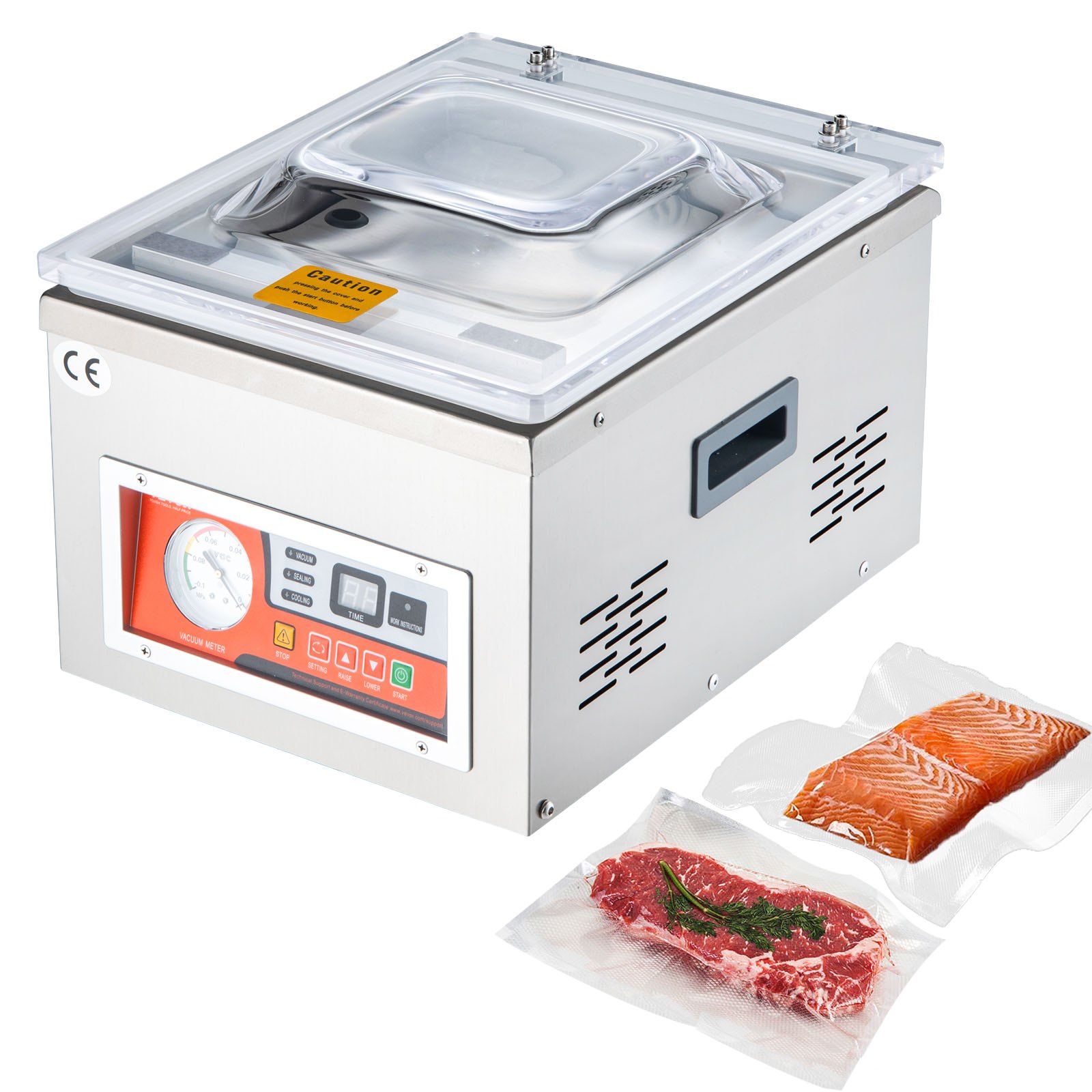Selladora al vacío de cámara VEVOR, potencia de sellado de 260 W, máquina de envasado al vacío para alimentos húmedos, carnes, adobos y más, tamaño compacto con una longitud de sellado de 26 cm, ideal para uso doméstico y comercial.