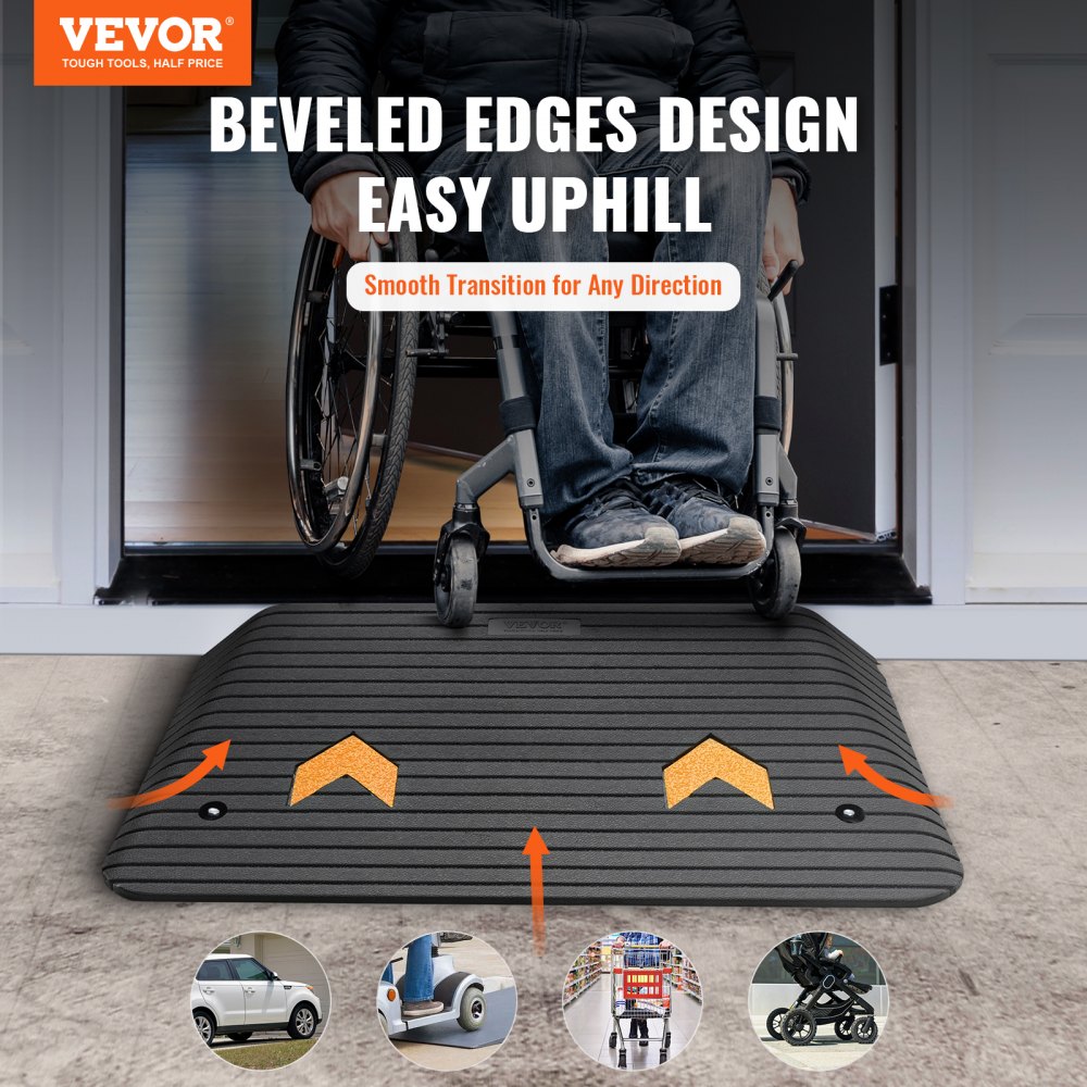 VEVOR Upgraded Rubber Threshold Ramp, 3.5" Rise Door Ramp with 1 Channel, Natural Rubber Car Ramp with Non-Slip Textured Surface, 33069 lbs Load Capacity Curb Ramp for Wheelchair and Scooter