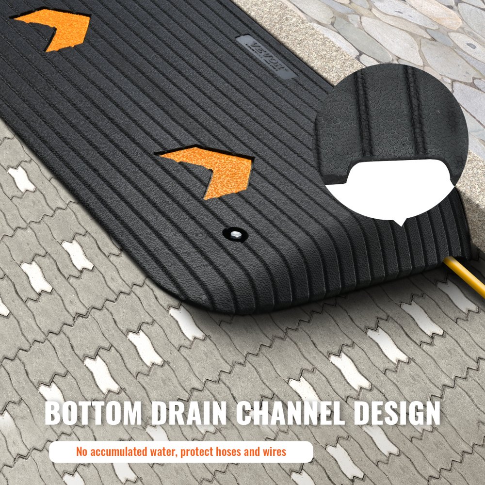 VEVOR Upgraded Rubber Threshold Ramp, 3.5" Rise Door Ramp with 1 Channel, Natural Rubber Car Ramp with Non-Slip Textured Surface, 33069 lbs Load Capacity Curb Ramp for Wheelchair and Scooter