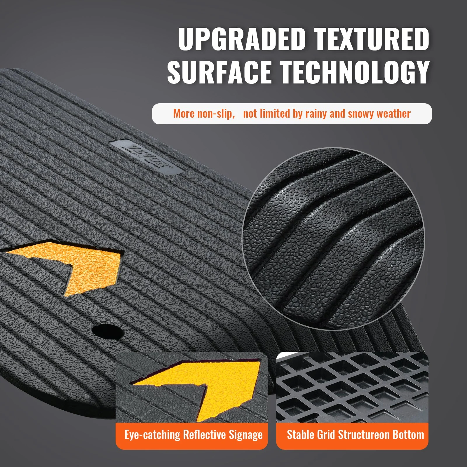 VEVOR Upgraded Rubber Threshold Ramp, 3.5" Rise Door Ramp with 1 Channel, Natural Rubber Car Ramp with Non-Slip Textured Surface, 33069 lbs Load Capacity Curb Ramp for Wheelchair and Scooter