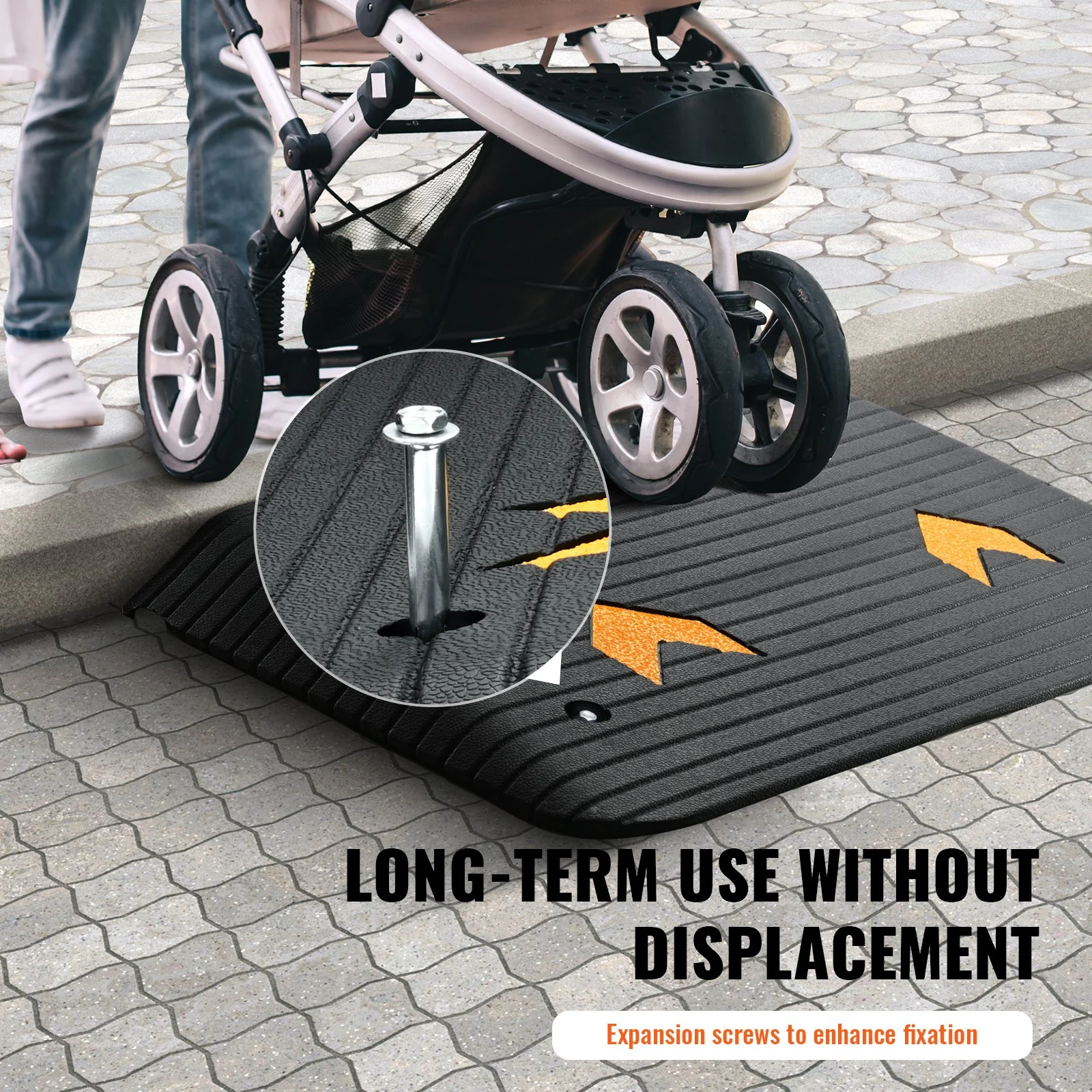 VEVOR Upgraded Rubber Threshold Ramp, 3.5" Rise Door Ramp with 1 Channel, Natural Rubber Car Ramp with Non-Slip Textured Surface, 33069 lbs Load Capacity Curb Ramp for Wheelchair and Scooter