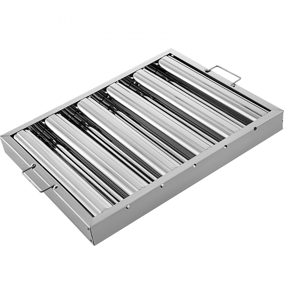 6Pcs/Set 430 Stainless Steel Range Hood Filter With 5 Grooves Baffle Grease Filter 20 x 16 Inch For Commercial Kitchen
