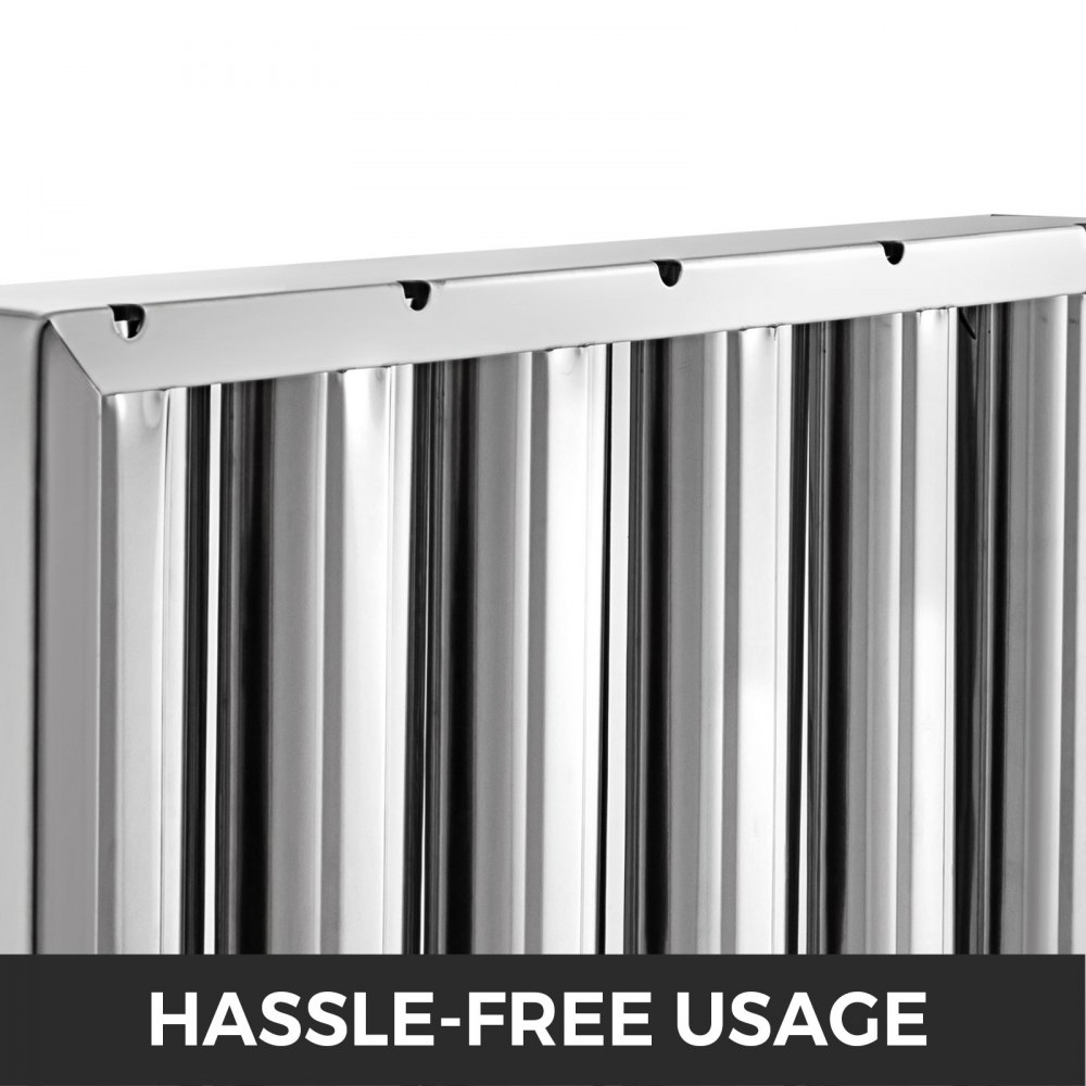 6Pcs/Set 430 Stainless Steel Range Hood Filter With 5 Grooves Baffle Grease Filter 20 x 16 Inch For Commercial Kitchen