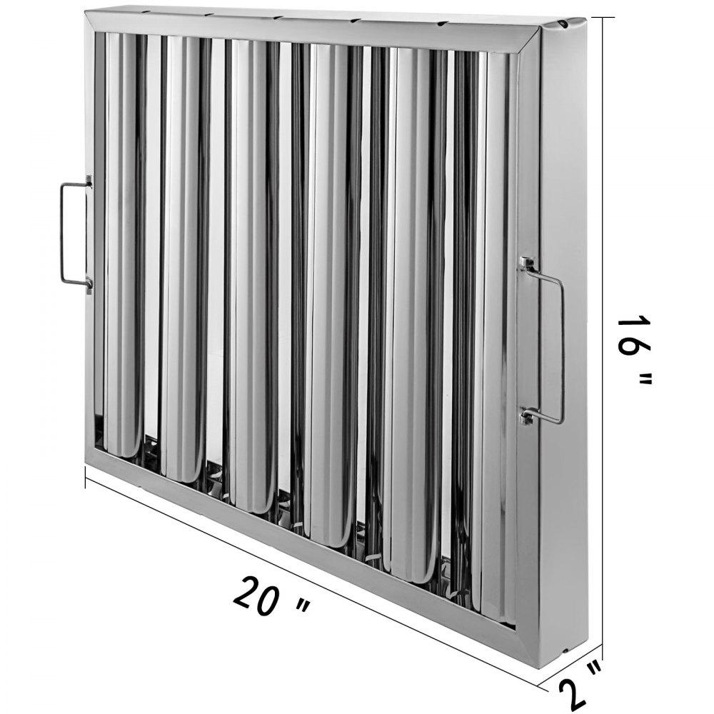 6Pcs/Set 430 Stainless Steel Range Hood Filter With 5 Grooves Baffle Grease Filter 20 x 16 Inch For Commercial Kitchen