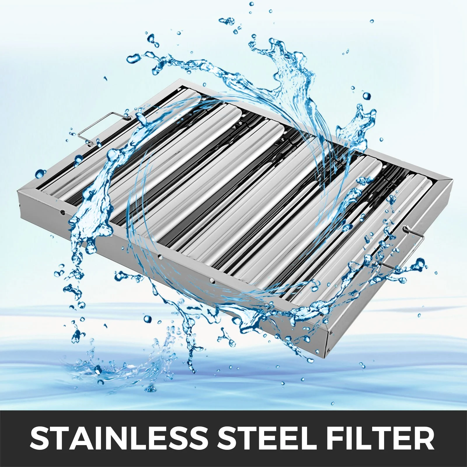 6Pcs/Set 430 Stainless Steel Range Hood Filter With 5 Grooves Baffle Grease Filter 20 x 16 Inch For Commercial Kitchen