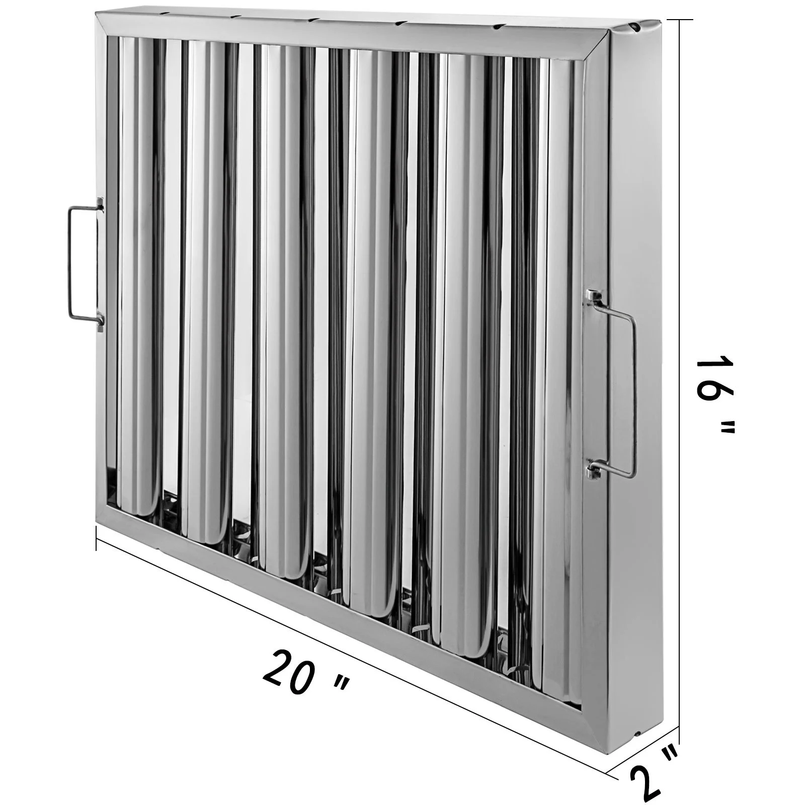 6Pcs/Set 430 Stainless Steel Range Hood Filter With 5 Grooves Baffle Grease Filter 20 x 16 Inch For Commercial Kitchen