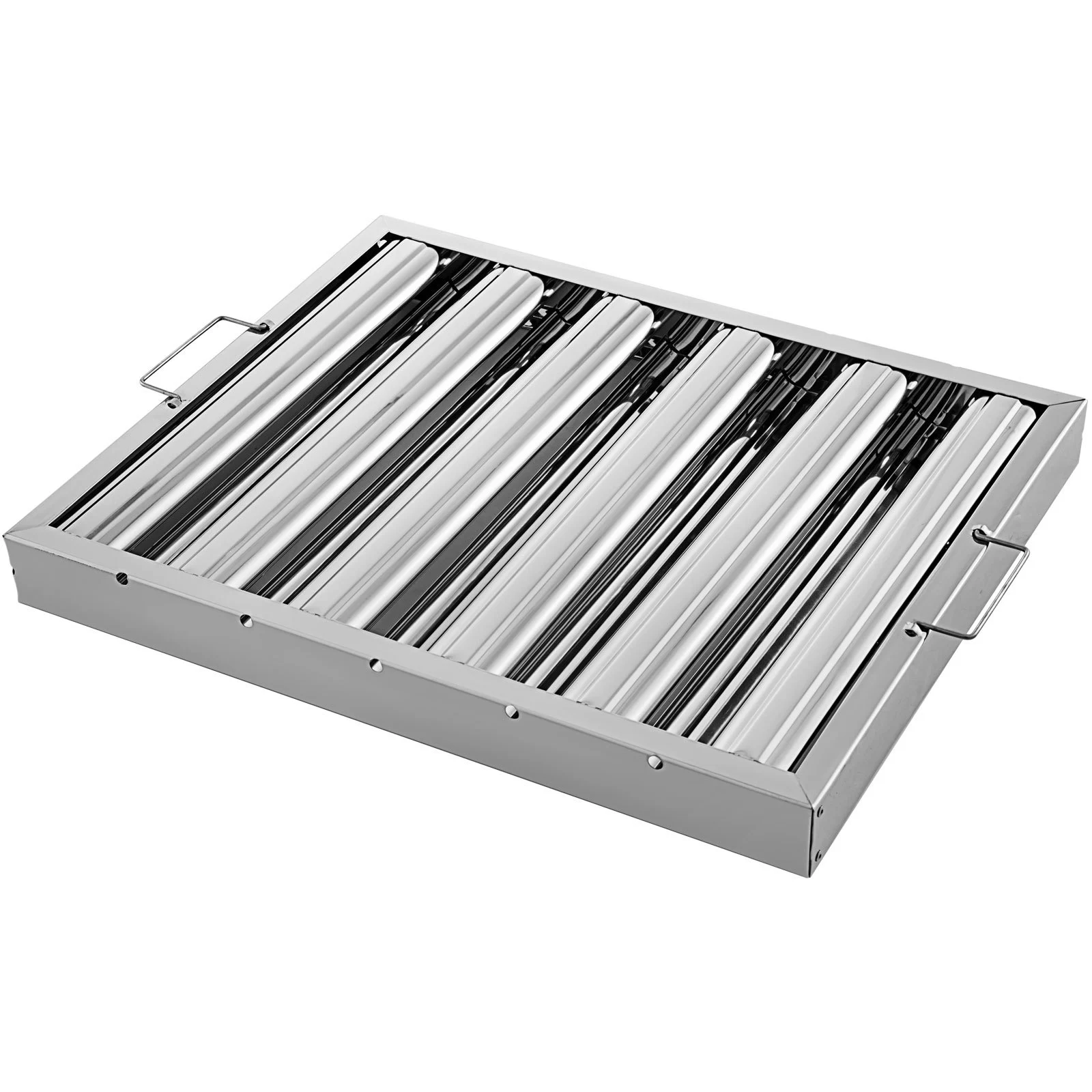 6Pcs/Set 430 Stainless Steel Range Hood Filter With 5 Grooves Baffle Grease Filter 20 x 16 Inch For Commercial Kitchen