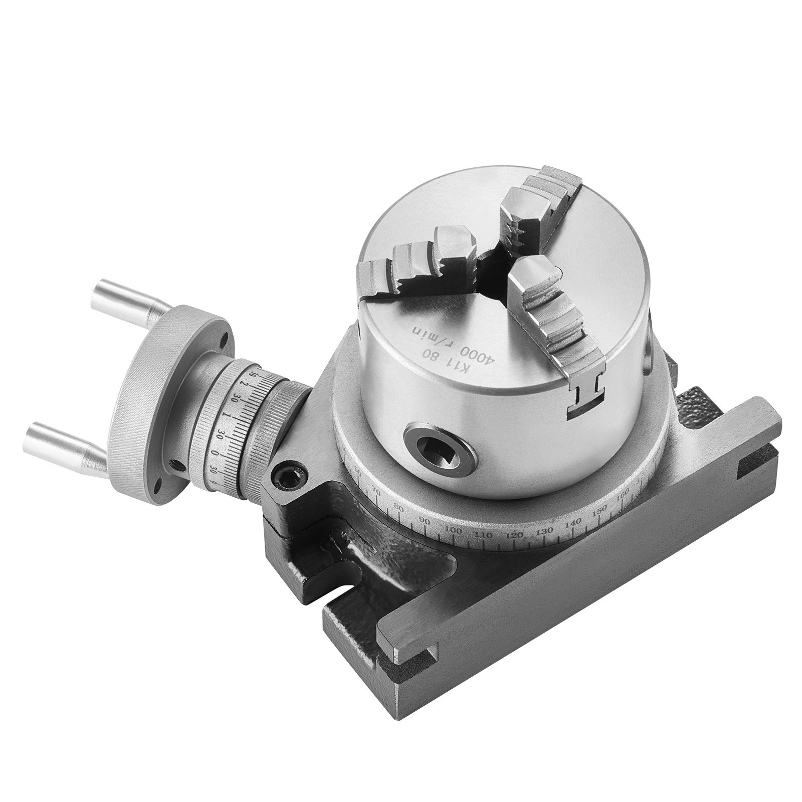 VEVOR Milling Machine Rotary Table, 4''/100 mm, Versatile Horizontal & Vertical Design, Precision Crafted, Includes 3.1''/80 mm 3-Jaw Chuck, M10 T-Bolts & Nuts, Ideal for Engineering & Indexing