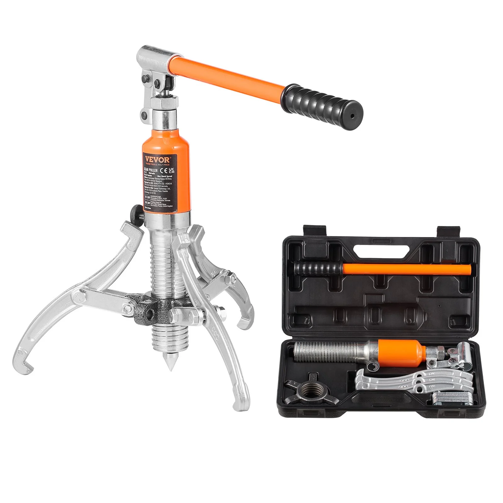 Extractor hidráulico de engranajes VEVOR, capacidad máxima de 5 toneladas, separador de cojinetes de rueda, extractor de 2 o 3 mordazas, vertical y horizontal, extractor hidráulico de 8" con estuche para extraer cubos.