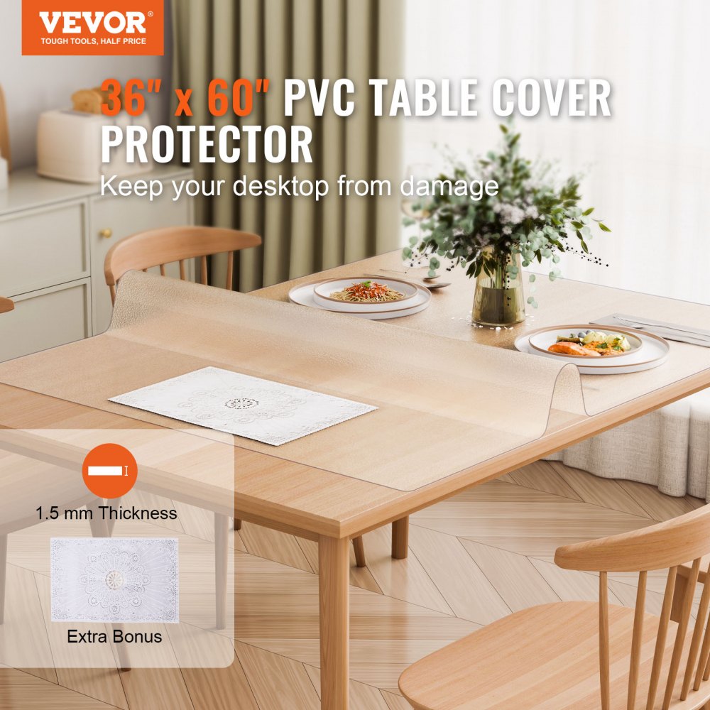 VEVOR - Mantel de plástico esmerilado de 91 x 152 cm (1,5 mm de grosor), rectangular, de PVC, impermeable y fácil de limpiar, para oficina, tocador, comedor, mesa de noche