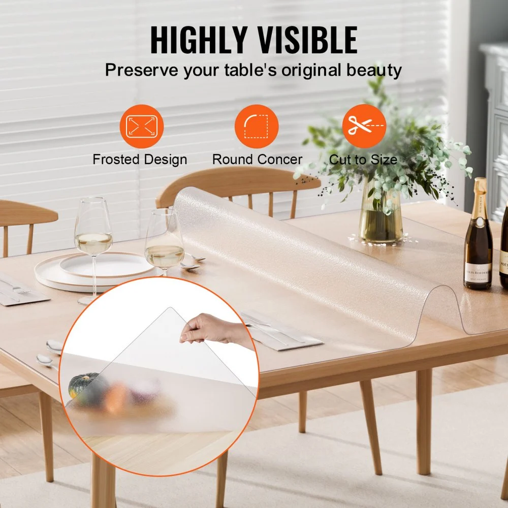 VEVOR - Mantel de plástico esmerilado de 91 x 152 cm (1,5 mm de grosor), rectangular, de PVC, impermeable y fácil de limpiar, para oficina, tocador, comedor, mesa de noche