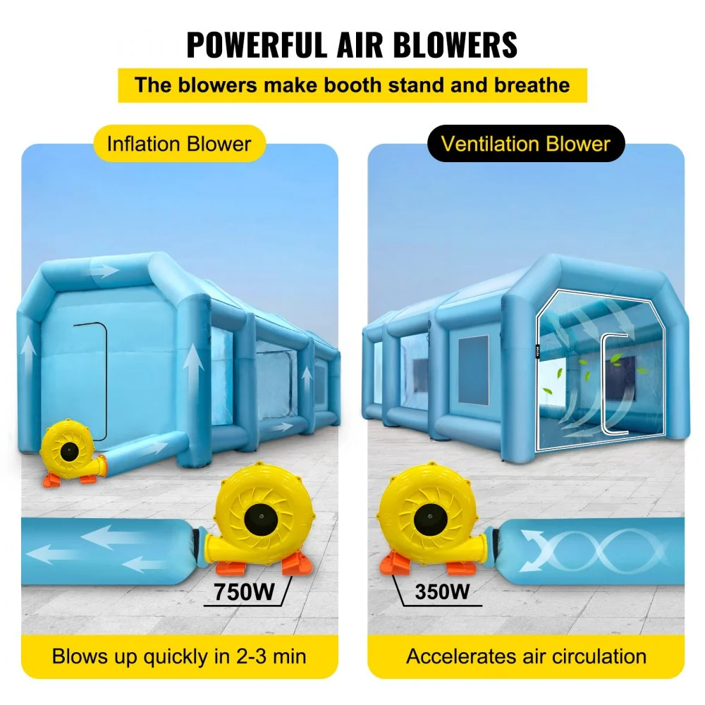 Cabina de pintura inflable VEVOR, cabina de pintura en aerosol de 19,69 x 13,12 x 8,53 pies, potentes sopladores de 750 W + 350 W, cabina de pintura inflable con sistema de filtro de aire, cabina de pintura de coche para estación de trabajo de tienda de estacionamiento de coche