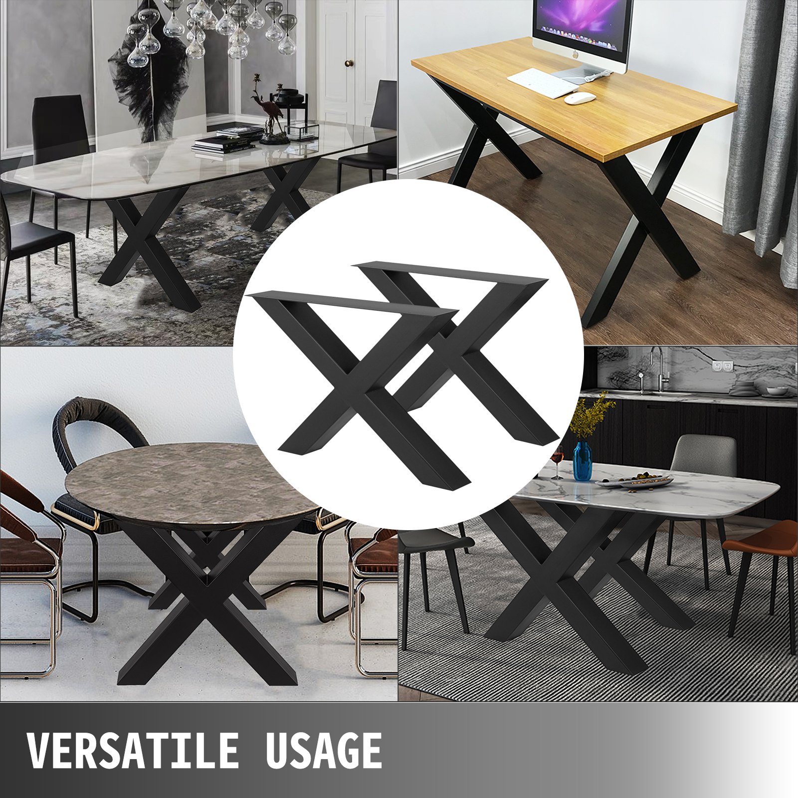 VEVOR - Juego de 2 patas de acero para mesa de comedor (71,1 cm de alto y 76,2 cm de ancho), resistentes, con sección cuadrada de 8 cm y marco en X, 71,1 cm x 76,2 cm x 8 cm, color negro, estilo industrial rústico.