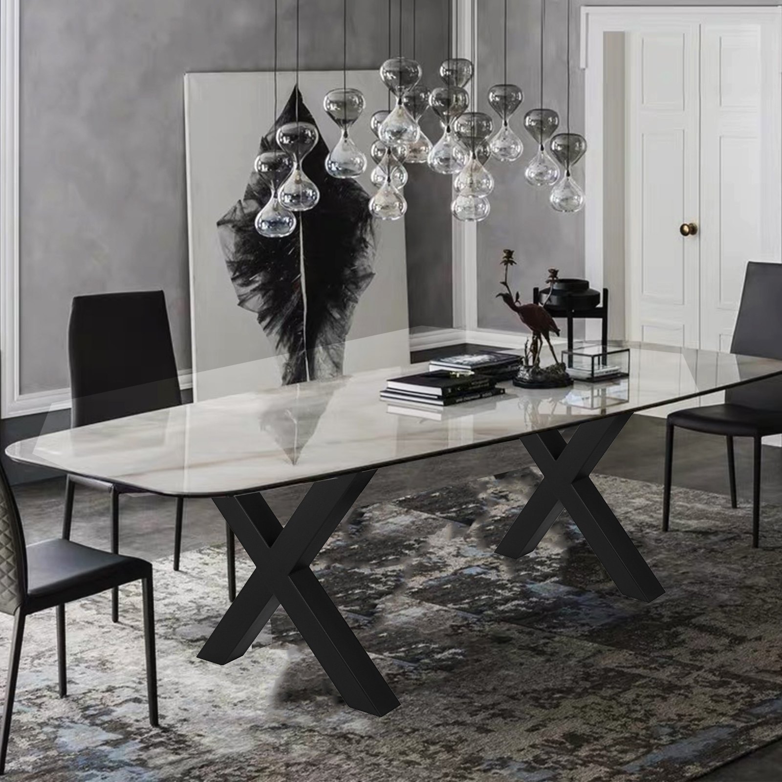 VEVOR - Juego de 2 patas de acero para mesa de comedor (71,1 cm de alto y 76,2 cm de ancho), resistentes, con sección cuadrada de 8 cm y marco en X, 71,1 cm x 76,2 cm x 8 cm, color negro, estilo industrial rústico.