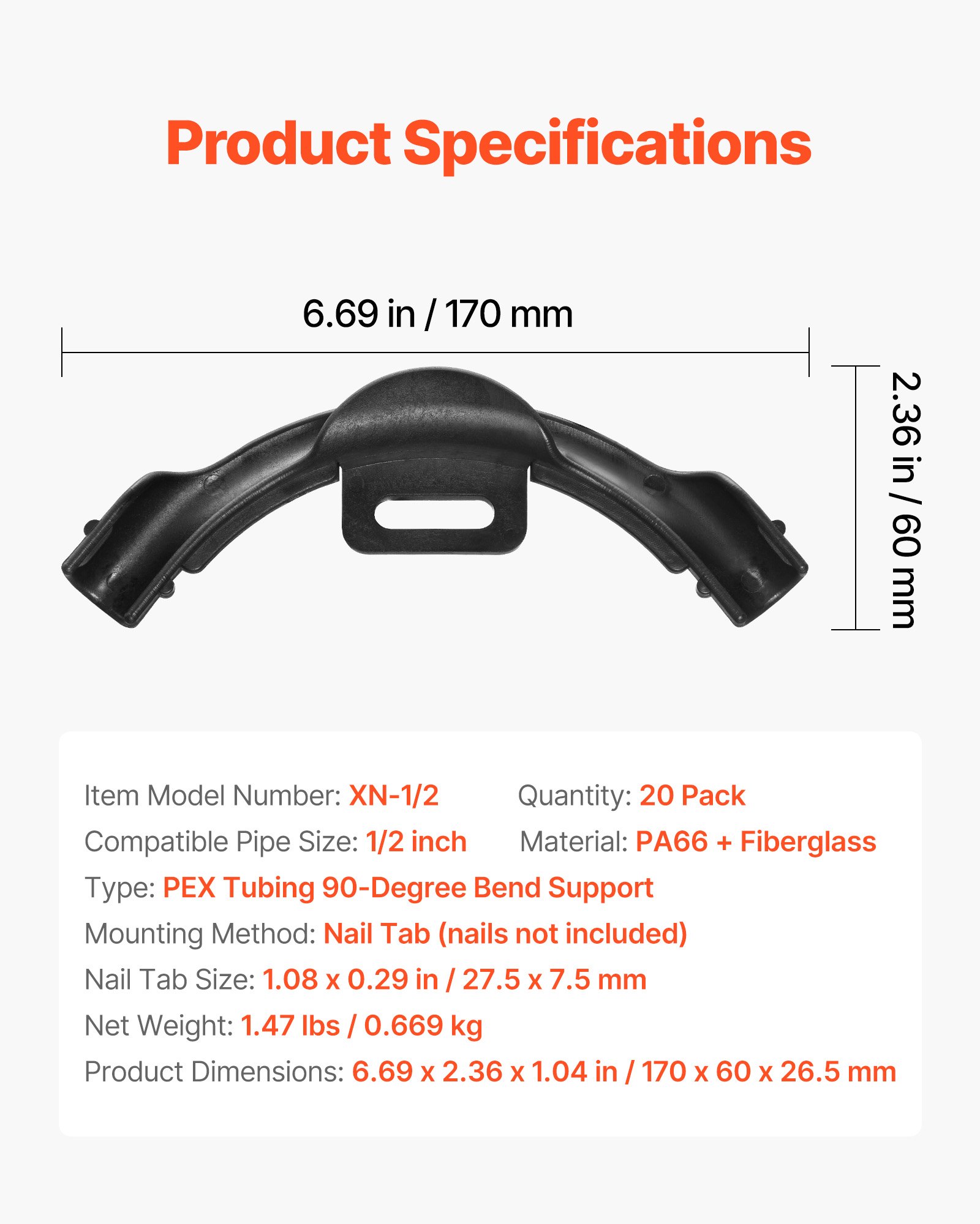 VEVOR Bending PEX 90 Degrees – 20-Pack 1/2-Inch Pipe Support